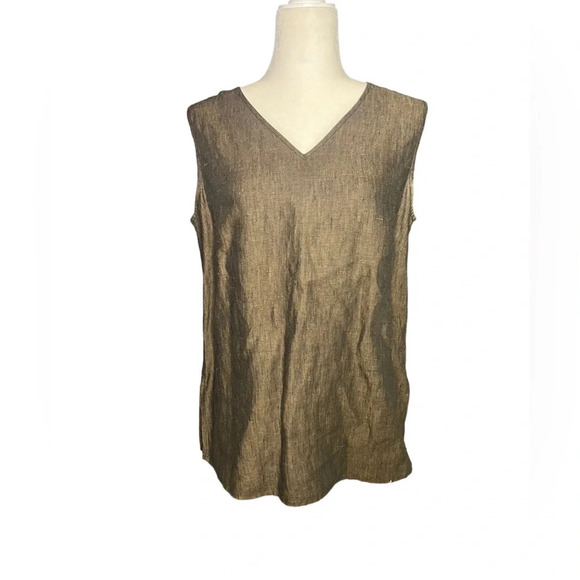 Neutral 100% Linen Popover Tank Lagenlook 10 - Picture 1 of 5